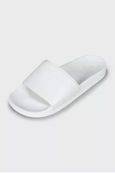 White flip flops with brand logo