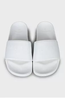 White flip flops with brand logo