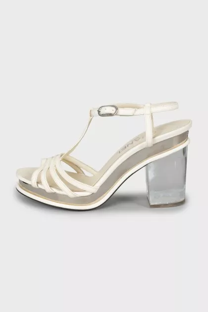 Leather sandals with transparent heels