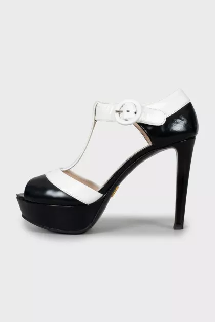 Black and white high heel sandals
