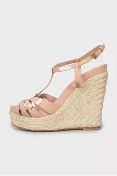 Patent leather wedge sandals