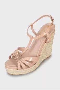 Patent leather wedge sandals