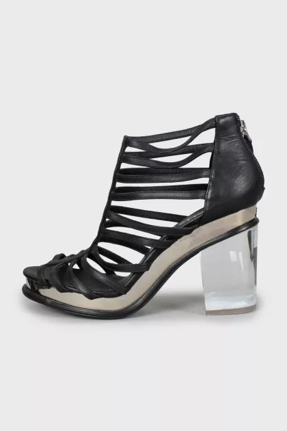 Leather sandals with transparent heels