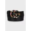 Leather belt with rhinestones on the buckle