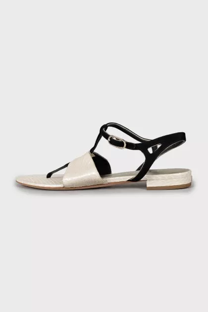 Two-tone leather and suede sandals