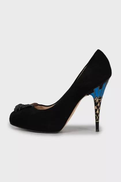 Suede printed heel shoes