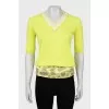 Yellow pullover with silk inserts