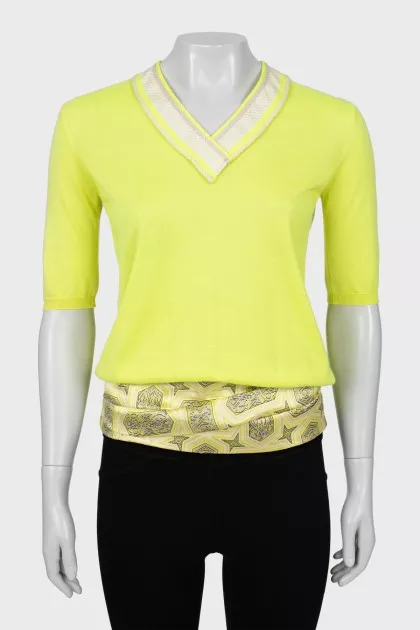 Yellow pullover with silk inserts
