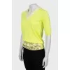 Yellow pullover with silk inserts