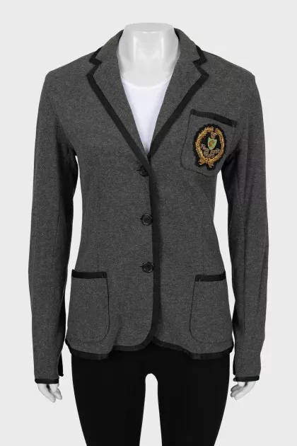 Gray jacket with embroidered logo