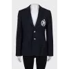 Wool jacket with white embroidery