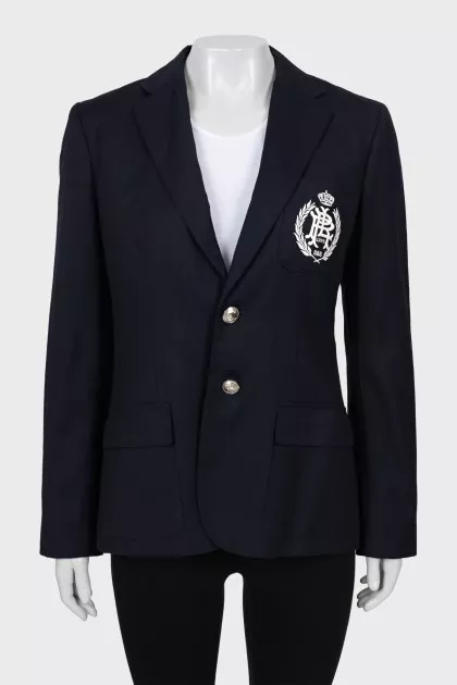 Wool jacket with white embroidery