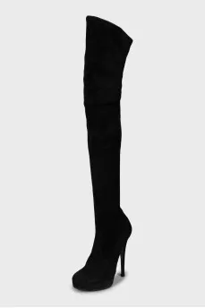 Ботфорты из замши на высокой шпильке