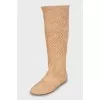 Brown boots with perforation on suede
