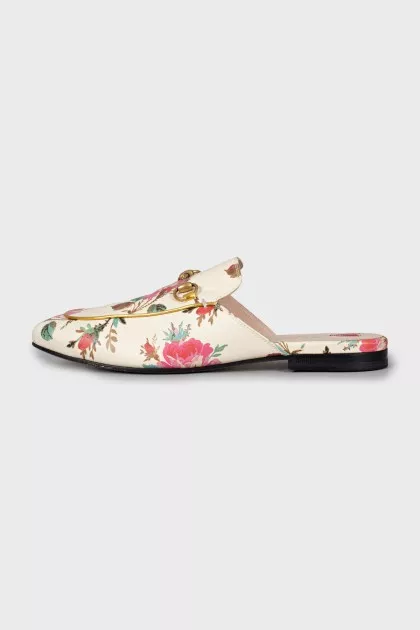 Leather mules with floral print