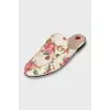 Leather mules with floral print