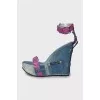 Textile sandals with leather straps