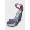 Textile sandals with leather straps