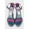 Textile sandals with leather straps