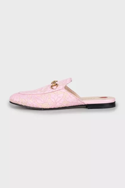 Leather mules decorated with lace
