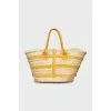 Woven bag with leather straps