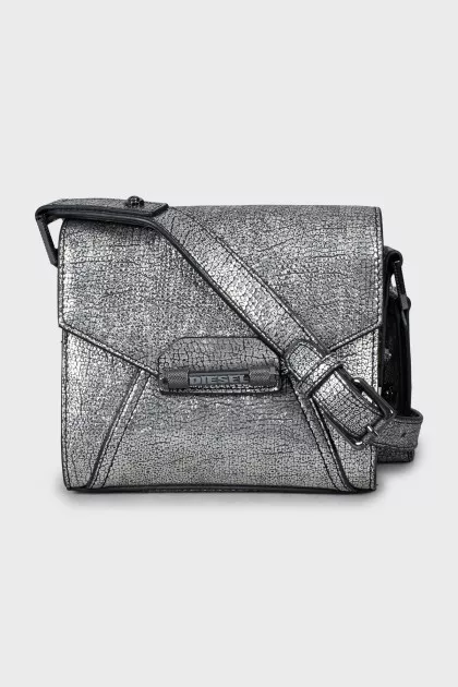 Leather crossbody bag with print