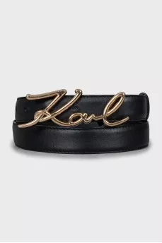 Leather belt with gold logo