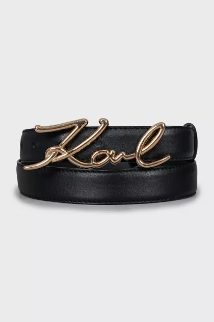 Leather belt with gold logo