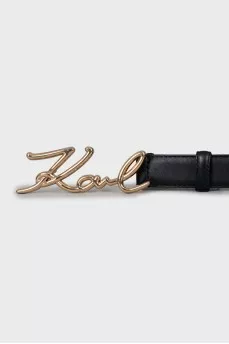 Leather belt with gold logo