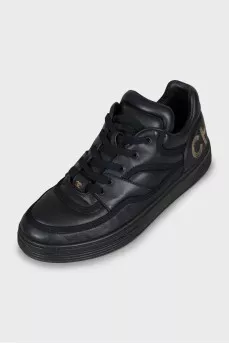 Leather sneakers with gold logo