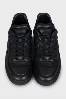 Leather sneakers with gold logo