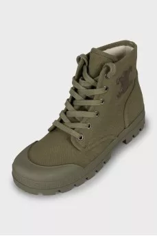 Green boots with brand logo