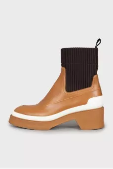 Leather boots with textile upper