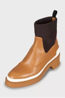 Leather boots with textile upper