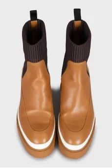 Leather boots with textile upper