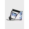 Patent leather and textile sandals