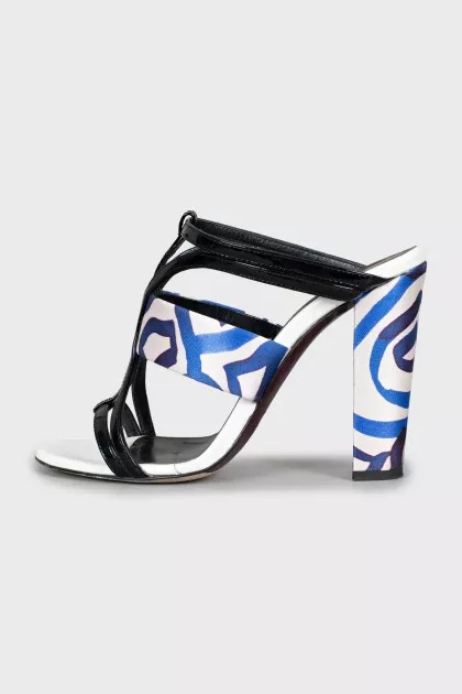 Patent leather and textile sandals