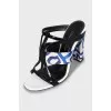Patent leather and textile sandals