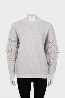 Gray sweatshirt with sleeve decoration