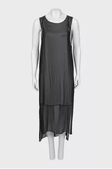 Black midi dress with contrast seams