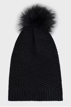 Knitted black cashmere hat