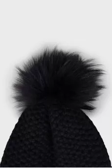 Knitted black cashmere hat