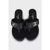 Leather flip flops with silver logo