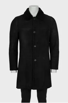Men's A-line sheepskin coat with buttons