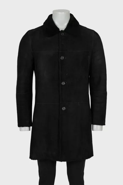 Men's A-line sheepskin coat with buttons