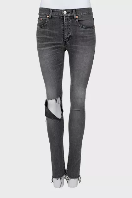 Grey Skinny Jeans with Ripped Effect