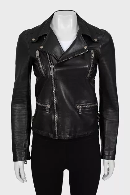 Leather jacket with decor on the back