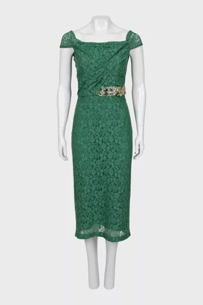 Lace dress with belt decoration