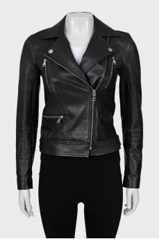 Slim fit black leather jacket