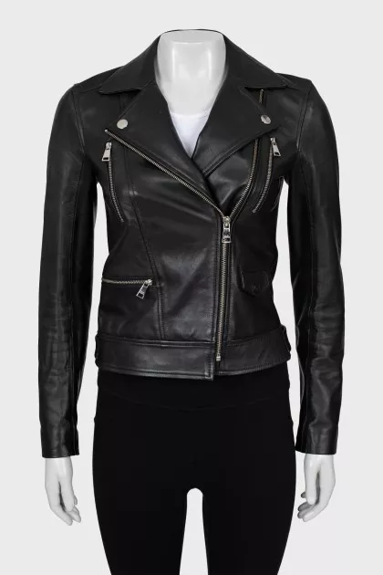 Slim fit black leather jacket